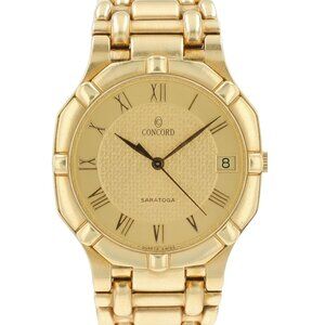 Concord Saratoga 18K Solid Yellow Gold Champagne Roman Numeral Dial Unisex Watch